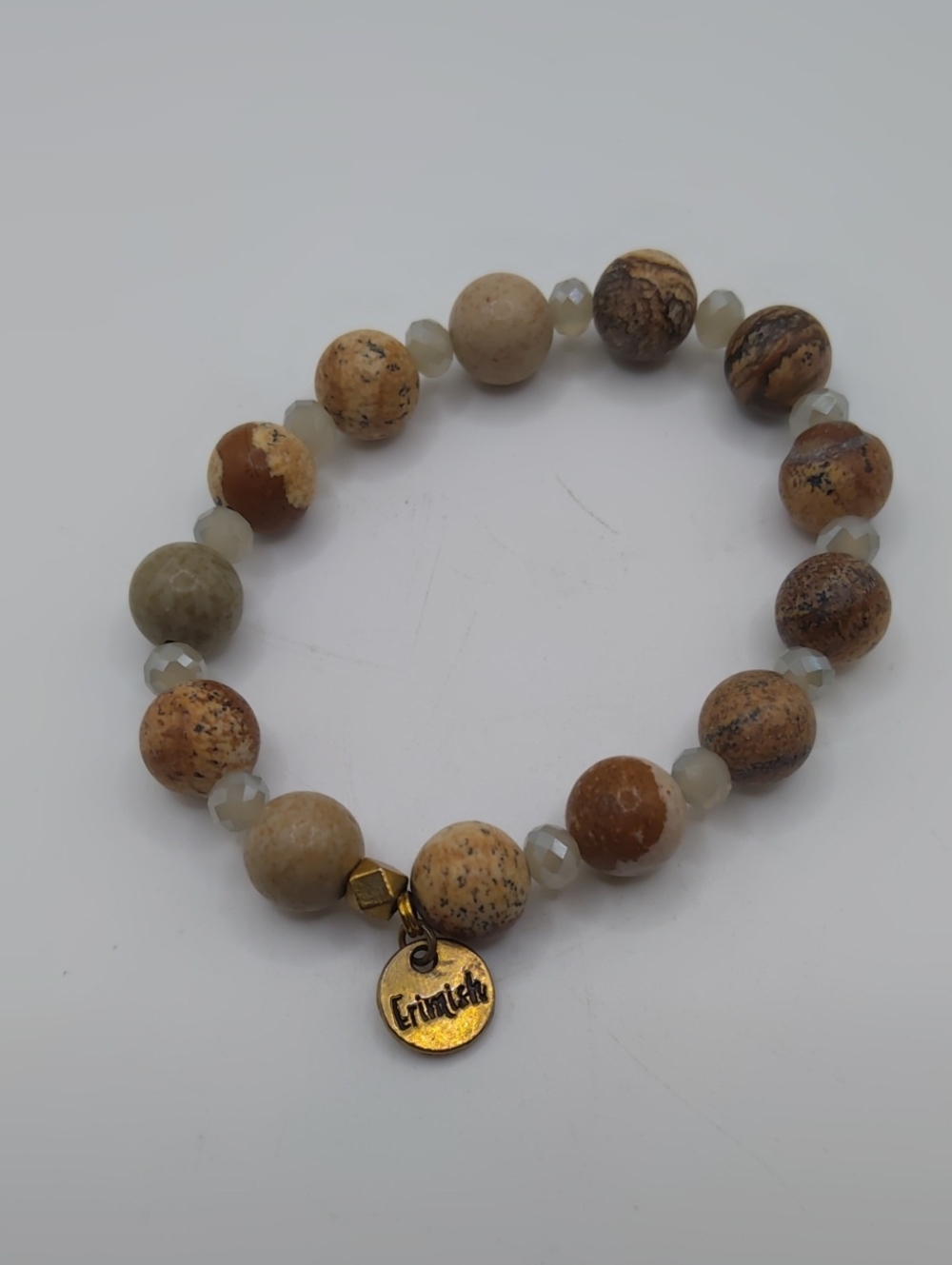 Erimish Bracelet Picture Jasper and Ivory Crystal Spacers Sz 6.5